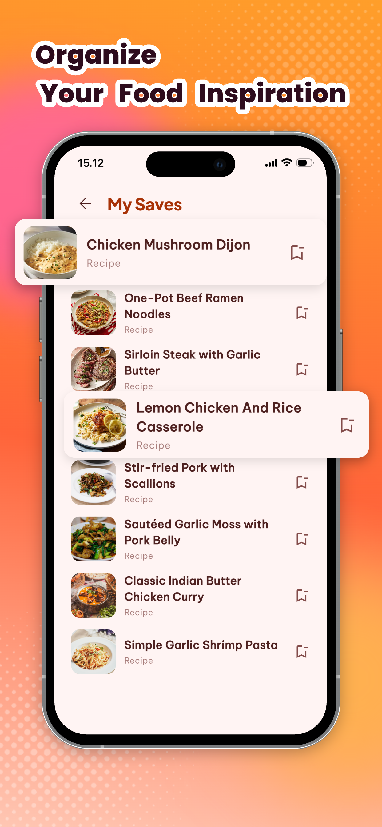 Saved recipes screen